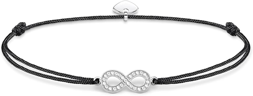 Thomas Sabo Damen Armband aus Schwarz und Silber mit Unendlichkeitszeichen, Zirkonia-Edelstein und Karabinerhaken, 8 cm lang, perfekt als Geschenk für jeden Anlass