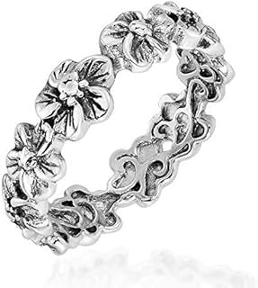 AeraVida Plumeria Flowers Eternity Band .925 Sterling Silver Ring
