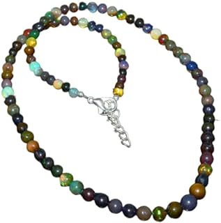 Ethiopian Black Opal Beaded Necklace, Real Fire Opal Beads Jewelry, Opal Balls, 925 Silver Lobster Clasp