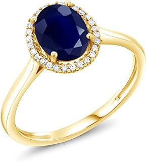 Gem Stone King 10K Yellow Gold 8X6MM Oval Gemstone Birthstone & White Diamond Halo Engagement Ring | Wedding Anniversary Promise Gold Ring For Women | Available In Size 5-9