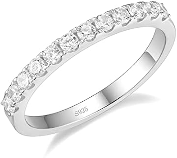 EAMTI Women's Cubic Zirconia Wedding Band, 925 Sterling Silver Stackable Ring, Available Sizes 3-13