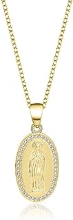 Gold Plated Sterling Silver Necklace with Cubic Zirconia Virgin Mary Pendant for Women, Box Chain Design Jewelry Ideal for Girls and Women's Gifts