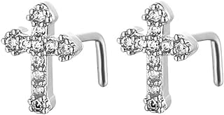 Niaspi 20G L-Shaped Cross Nose Rings for Women Girls 316L Stainless Steel Cubic Zirconia Cross Nose Studs Hypoallergenic Nostril Nose Piercing Jewelry