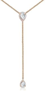 Gold-Plated Sterling Silver Espere CZ Pear Drop Lariat Necklace with Rolo Chain and Spring Ring Clasp for Women, Adjustable Length