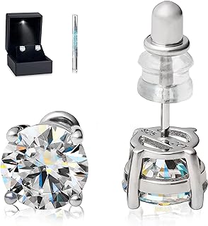 Moissanite Stud Earrings/No Poke Screw Backs / 4 Prong or 6 Prong Stud Earrings/White Gold Vermeil/Colorless Flawless Lab Grown Diamond/Hypoallergenic/GRA Engraved/Gift Set
