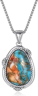 Women's Lobster Clasp Turquoise Pendant Necklace on Box Chain - 925 Sterling Silver with Spiny Turquoise Gem - Perfect Gift for Wife