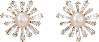 Gorgeous SILBAZ 18K Gold Plated Stud Earrings with Hypoallergenic Push Back and Pearl/Cubic Zirconia Round/Oval/Flower Designs