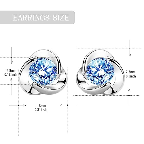 Silver Post Stud Earrings,Small Sterling 925 Hypoallergenic for Sensitive Ears, Blue Cubic Zirconia Stone, Clover/Butterfly White Gold Plated/Cat/Flower,Ideal Gift for Women and Girl,Kids