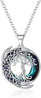Moon Tree of Life Necklace S925 Sterling Silver Crystal Tree of Life Pendant Necklace Celtic Knot Full Moon Tree of Life Women's Jewellery Gifts