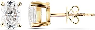 10k White, Yellow, or Rose Gold Oval Cut Moissanite Stud Earrings with Secure Screw Backs - Perfect for Wedding, Engagement, or Anniversary Gift