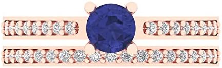 Clara Pucci 1.20ct Round Cut Solitaire Genuine Simulated Tanzanite Engagement Anniversary Wedding Ring Band set 18K Rose Gold