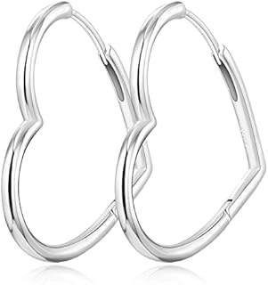 La Pousette Back Finding Heart Hoop Earrings in Silver and Copper for Women, Lightweight Geometric Design - Perfect Gift for Valentine's or Mother's Day