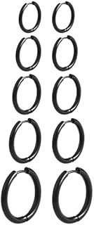 Sacina Set 5 Pairs of Black, Gold Stainless Steel Hoop Earrings, Grunge Earrings, Punk Earrings, Gothic Earrings, Christmas Jewelry Gift For Women