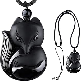 Fox Obsidian Necklace for Women, Fox Jewelry for Girls Gemstone Necklaces Pendant for Women Healing Crystal Necklace Protection Amulet Charm for Girls Mothers Day Jewelry Gift