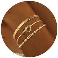 Gold Bracelets for Women, Dainty 14k Gold Bangles Bracelet Set for Women Trendy Adjustable Bead Bracelet 5pcs Silver Cuff Bracelet Link Bracelet Non Tarnish Gold Jewelry for Women Girls Gift