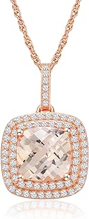 Morganite Pendant Necklace with Cable Chain for Women and Girls, 925 Sterling Silver Cushion Cut Birthstone Jewelry