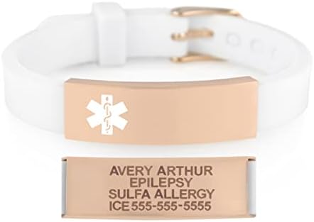 Lauren's Hope Silicone Medical ID Bracelet with Buckle Clasp - Waterproof Sport Design, Adjustable Fit, Personalized Engraving Available - Stainless Steel, White