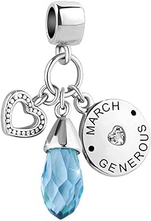 DWJSu January-December 12 Months Colors Birthstone Crystal Happy Birthday Heart Tear Drop Charms for Charm Bracelets Necklace