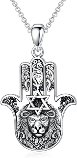 PROESS Hamsa Tree of Life/Viking/Lion/Butterfly/Evil Eye/Yin Yang/Eye of Horus Necklace 925 Sterling Silver Hand of Fatima Pendant Necklace Hamsa Jewelry Gifts for Women Men for Birthday Christmas