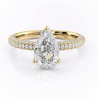 2CT Pear Cut VVS1 Colorless Moissanite Teardrop Engagement Ring Wedding 10K Solid Gold Half Eternity Hidden Halo Vintage Antique Anniversary Promise Gift Versailles Diamond Engagement Ring Customized Ring For Her