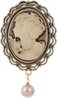 Kokoma Victorian Cameo Brooch Pin for Women Girls Dangling Pearl Beauty Lady Portrait Lapel Pins Scarf Badge Cloth Dress Accessories Jewelry