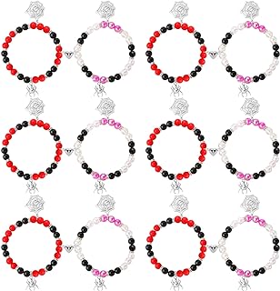 Spiderman Bead Bracelet with Bead Chain and Magnetic Clasp for Couples - Acrylic Halloween Spider Charm Bracelet Set - 12 Pcs Women, Men, Girls Jewelry Gifts