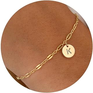 IEFWELL Gold Initial Bracelets for Women Girls - Stainless Steel Disc Initial Bracelet Dainty Gold Bracelets for Women Girls Jewelry Personalized Lace Chain Bracelets for Teen Girls Gifts