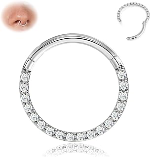 BodyBonita Hinged CZ Septum Rings - 316L Surgical Steel Nose Rings Hoops for Women 20G/18G/16G Cartilage Earrings Conch Piercing Jewelry Helix Rook Tragus Lobe Daith Snug Belly Button Ring 6mm-10mm