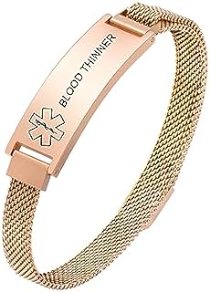 VNOX Medical Alert Id Bracelet for Men Women Kids - Free Engraved Magnetic Stainless Steel Wrist Band Emergency Bracelets Wristband,Adjustable