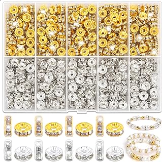 Rondelle Spacer Beads for Jewelry Making, 600 Pieces Rhinestone Spacer Beads Crystal Bead Spacers for Bracelets, Focal Beads for Pens(Silver and Gold)
