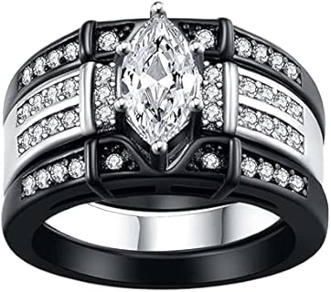 1CT CZ 3pcs Black Gold Plated Wedding Ring Sets for Women Engagement Ring