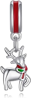 LONAGO Santa Hat Christmas Charm Bead for Bracelet Sterling Silver Red Santa Hat Cap Deer Xmas Christmas Charm Gift for Women Girl