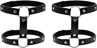 Leather Leg Chain Punk Leg Garter Belt Thigh Chains Black Body Chain Festival Rave Body Accessory for Women and Girls (2PCS)