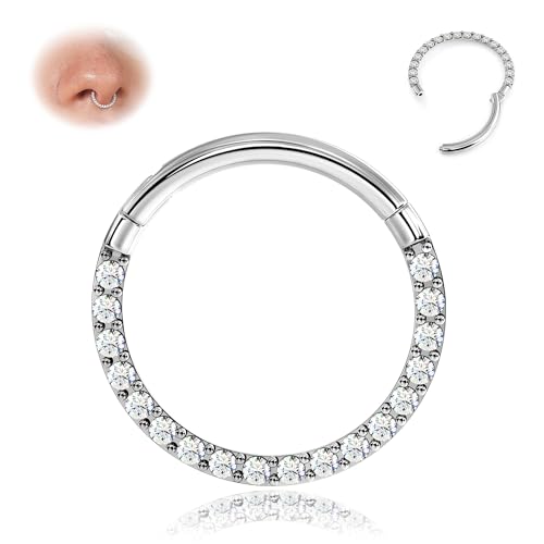 Thunaraz Surgical Steel Nose Rings - 16G/18G Hinged Clicker Hoops, 16 Colors, Hypoallergenic Septum & Cartilage Jewelry