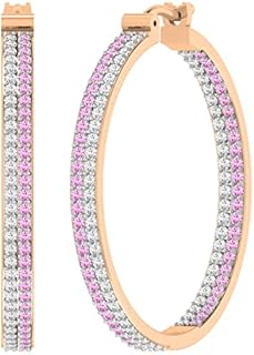 Dazzlingrock Collection Round Stones with 0.91 CT White Diamonds Halfway Double Row Inside Out Hinged Huggie Hoop Earrings for Women in 14K Gold