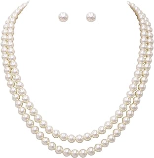 Lobster Claw Clasp Dual-Strand Simulated Pearl Necklace Set for Women, Classic Design by Rosemarie Collections