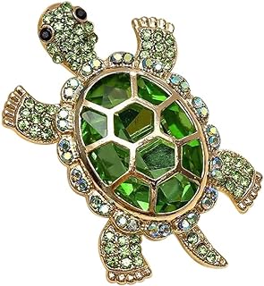Cute Crystal Rhinestone Turtle Brooch with Pin Clasp & Cubic Zirconia - Gold Tone Marine Animal Lapel Pin - Ideal Gift for Wife, Sisters, Friends