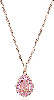 MORGAN & PAIGE 14k Rose Gold Plated Sterling Silver Created Pink Opal and Created Pink Sapphire Halo Pendant Necklace, 18"