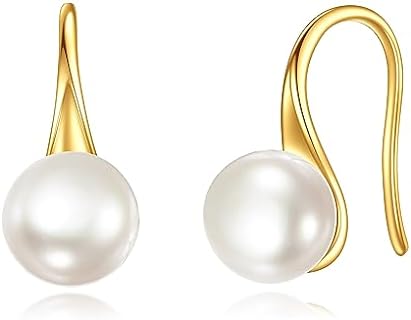 14K Gold Freshwater Pearl Dangle Earrings Real Gold Pearl Drop Jewelry Anniversary Birthday Gifts for Women Girls (B-Pearl)