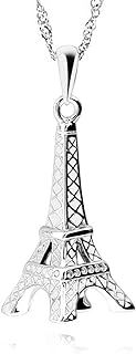 925 Sterling Silver Eiffel Tower Pendant Necklace for Women with Adjustable 18" Rope Chain, Rhodium-Plated Silver - A Paris-Inspired Statement Jewelry