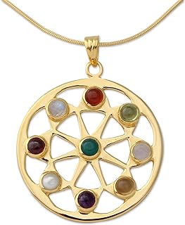 NOVICA Handmade Gold Vermeil Moonstone Choker Cultured Freshwater Pearl Gemstones Necklace .925 Sterling Silver Plated Garnet Amethyst Carnelian Peridot Green Multicolor 'Indian Sun'