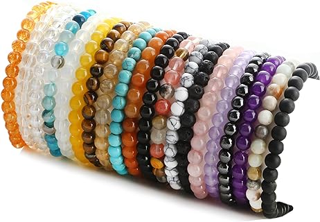 20Pcs 6mm Gemstones Beaded Stretch Bracelet for Women Healing Crystal Stone Bracelets Round Beads Semi-Precious Stretch Bracelet Set Unisex