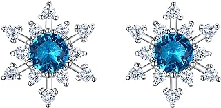 925 Sterling Silver Push-Back Snowflake Stud Earrings with Cubic Zirconia for Women, Elegant Snowflake Design