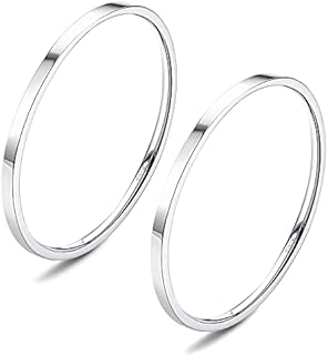 Diamday S925 Sterling Silver Rings for Women Men 18K White Gold Filled Thumb Ring, Silver Band Stackable Statement Knuckle Thin Plain Ring Size 5-9