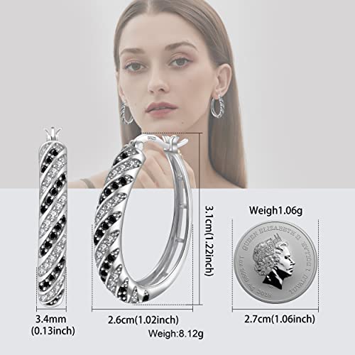 Silver Hoop Earrings, 925 Sterling Silver Hoop Earrings for Women White Gold Plated Hypoallergenic Cubic Zirconia Big Hoop Earrings Jewelry Gift