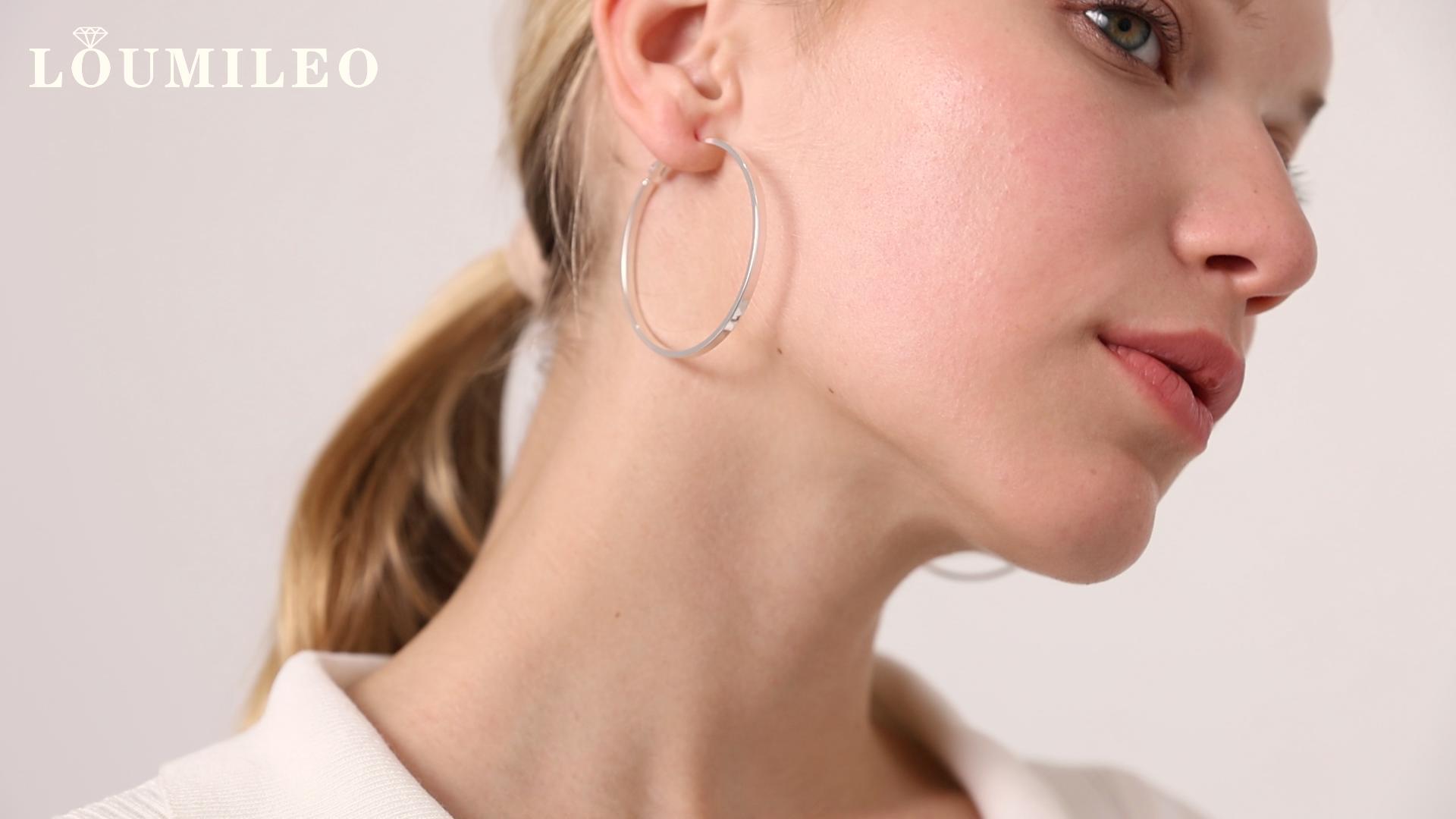 LOUMILEO Sterling Silver Hoop Earrings Large Silver Hoop Earrings for Women Lightweight Big Silver Hoop Earrings Hypoallergenic Thin Silver Hoop Earrings for Women Girls 30/40/50/60/65/70MM