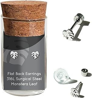 Dainty Little Tiny Thing’s Monstera Leaf Stud Earrings By Plant Dosage - Nature-inspired Jewelry - Cute Glass Jar Packaging - Plastic-Free