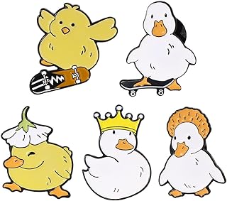 Leadigol 5PCS Cute Duck Brooch,Lovely Animal Enamel Pin Kawaii Skate Goose Duck Chicken Brooch for Backpack Hat Accessories