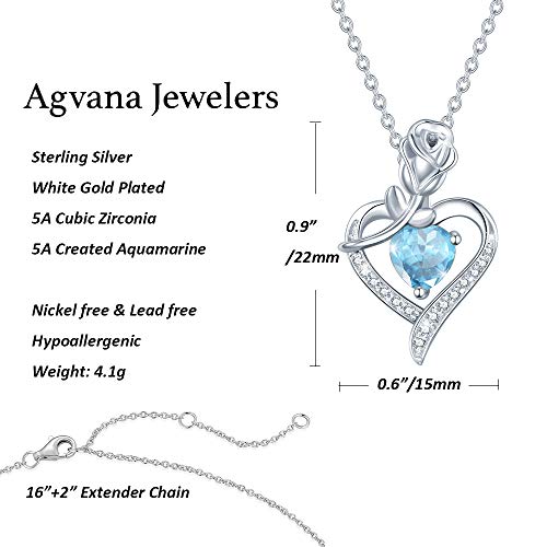 Rosy Reverie Valentines Day Gifts Birthstone Necklace for Her Sterling Silver Genuine or Created Gemstone Rose Flower Heart Pendant Necklace Anniversary Birthday for Women Girls Mom Wife Lady