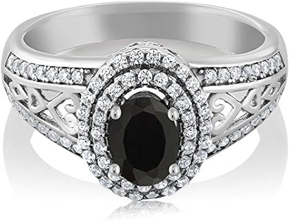 Gem Stone King 925 Sterling Silver Black Onyx Engagement Ring For Women (1.25 Cttw, Gemstone Birthstone, Available In Size 5, 6, 7, 8, 9)